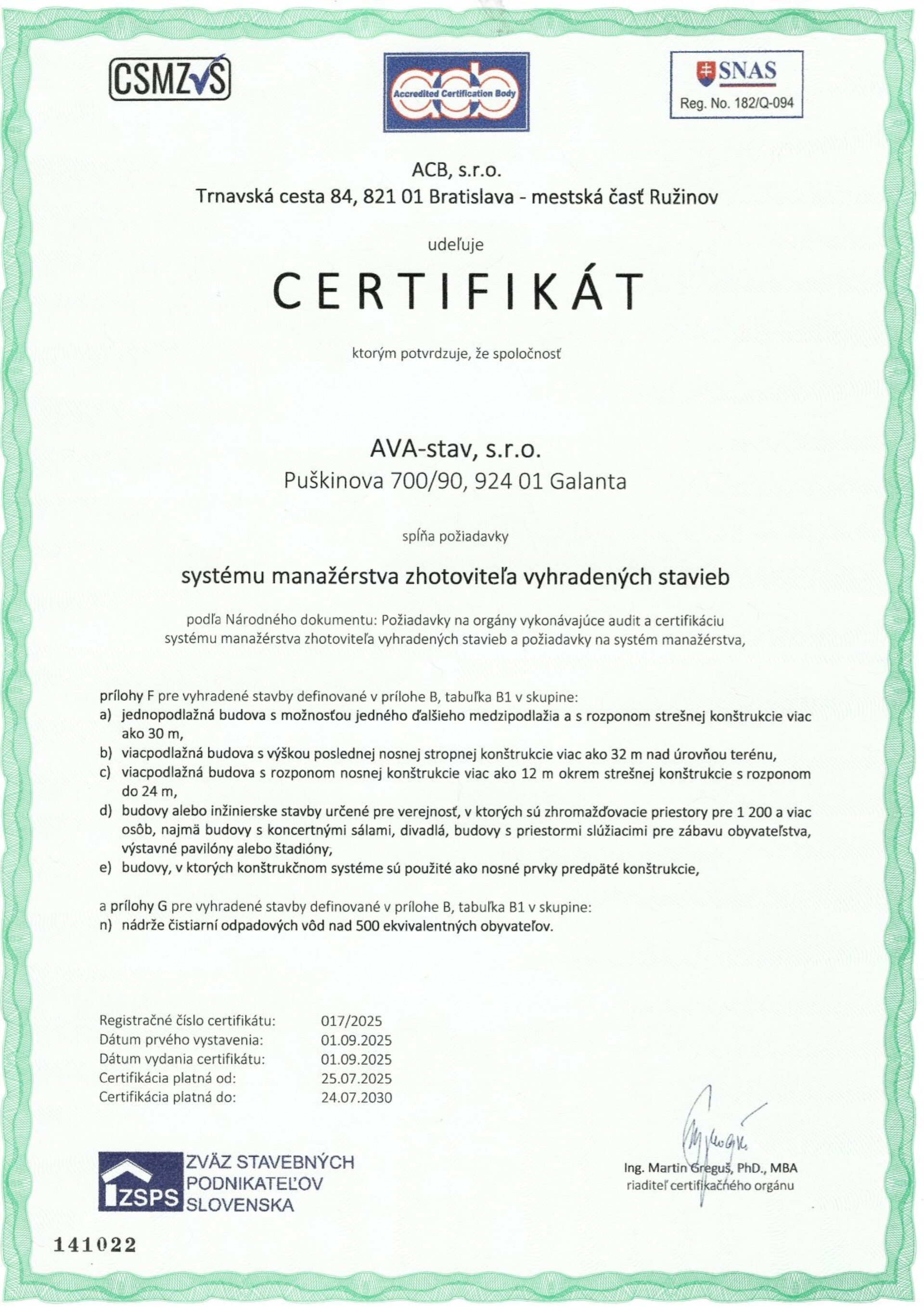 d50a1b96-9399-4f61-a94e-67ef421d0a3e Images High... Certifikát SMZVS | AVA-Stav, s.r.o.