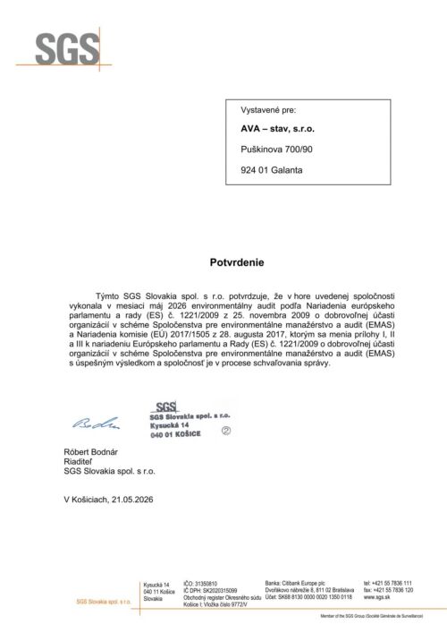 EMAS potvrdenie