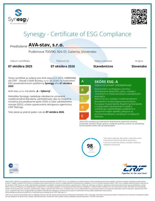 Survey Certificate AVA stav s r o 07 10 2025